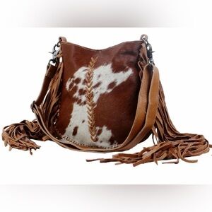 Western Bag Brown and White Leather Fringe Bag Cowgirl Style Cowboy Style